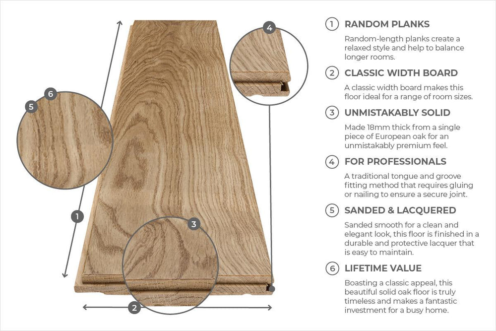 Galleria Professional Solid European Rustic Oak Flooring 18mm x 150mm Natural Lacquered