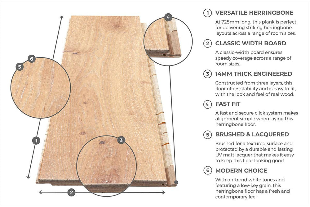 Home Choice Herringbone Engineered European Select Oak Flooring 14mm x 130mm Grissini Lacquered
