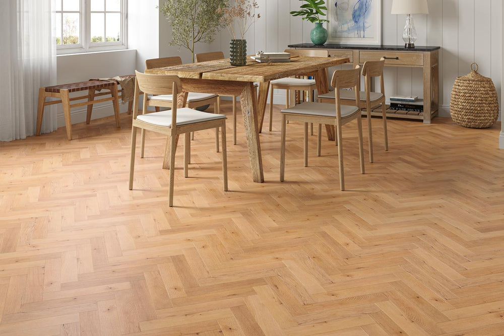 Galleria Professional Solid European Rustic Oak Herringbone Flooring 18mm x 70mm Natural UV Lacquered