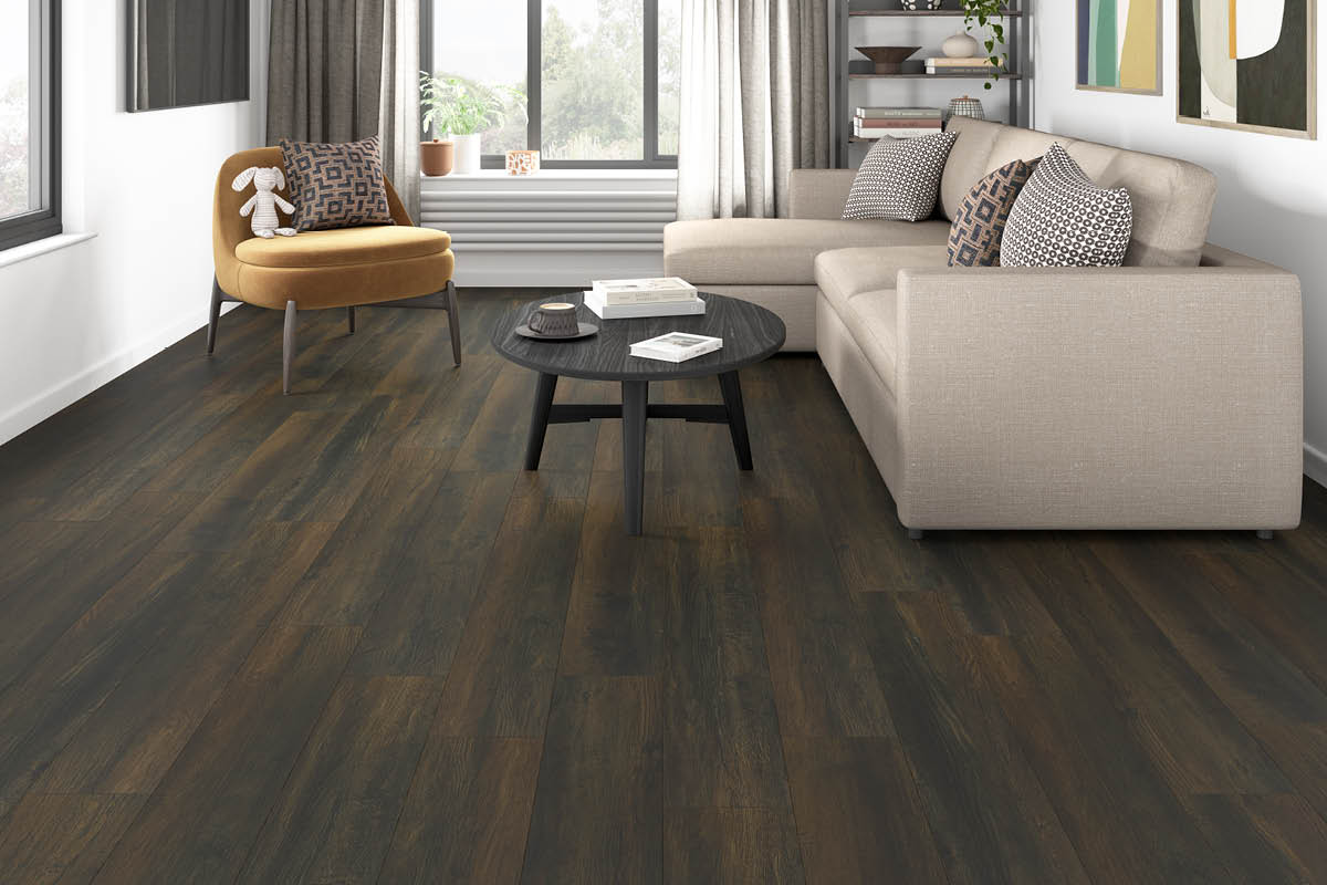 Series Woods 8mm Acoustic Laminate Roast Coffee Oak Built-in Underlay