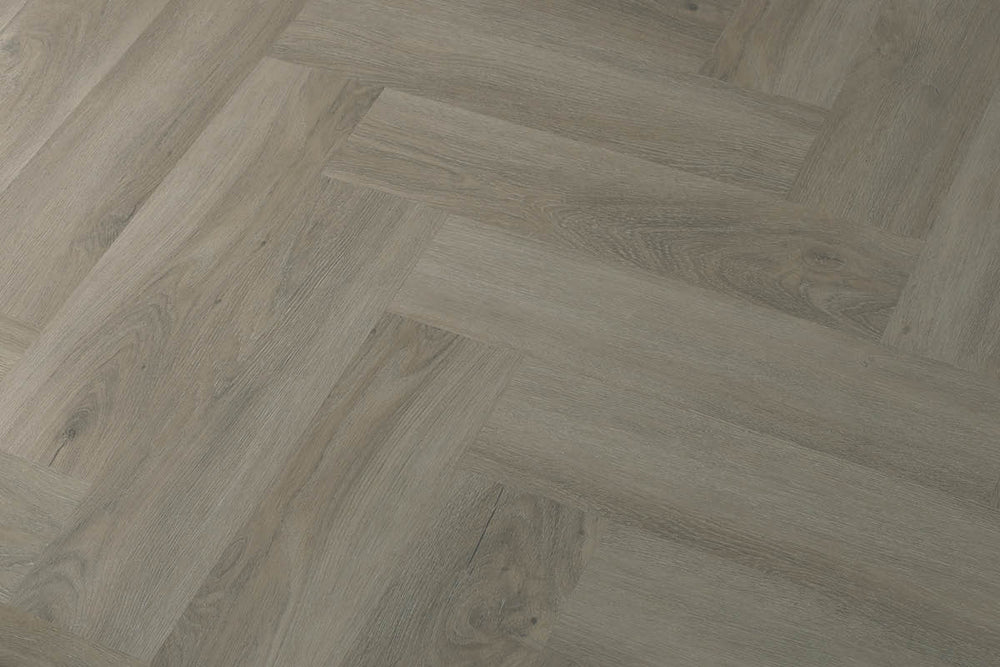 Spectra Luxury Rigid Core Click Vinyl Soft Pebble Grey Herringbone Built-in Underlay