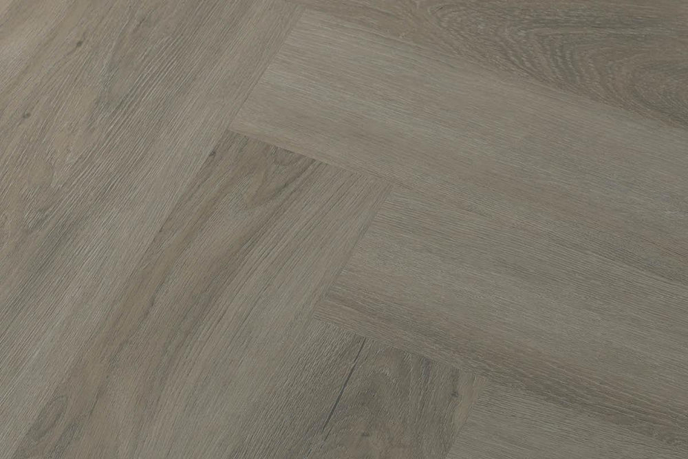 Spectra Luxury Rigid Core Click Vinyl Soft Pebble Grey Herringbone Built-in Underlay