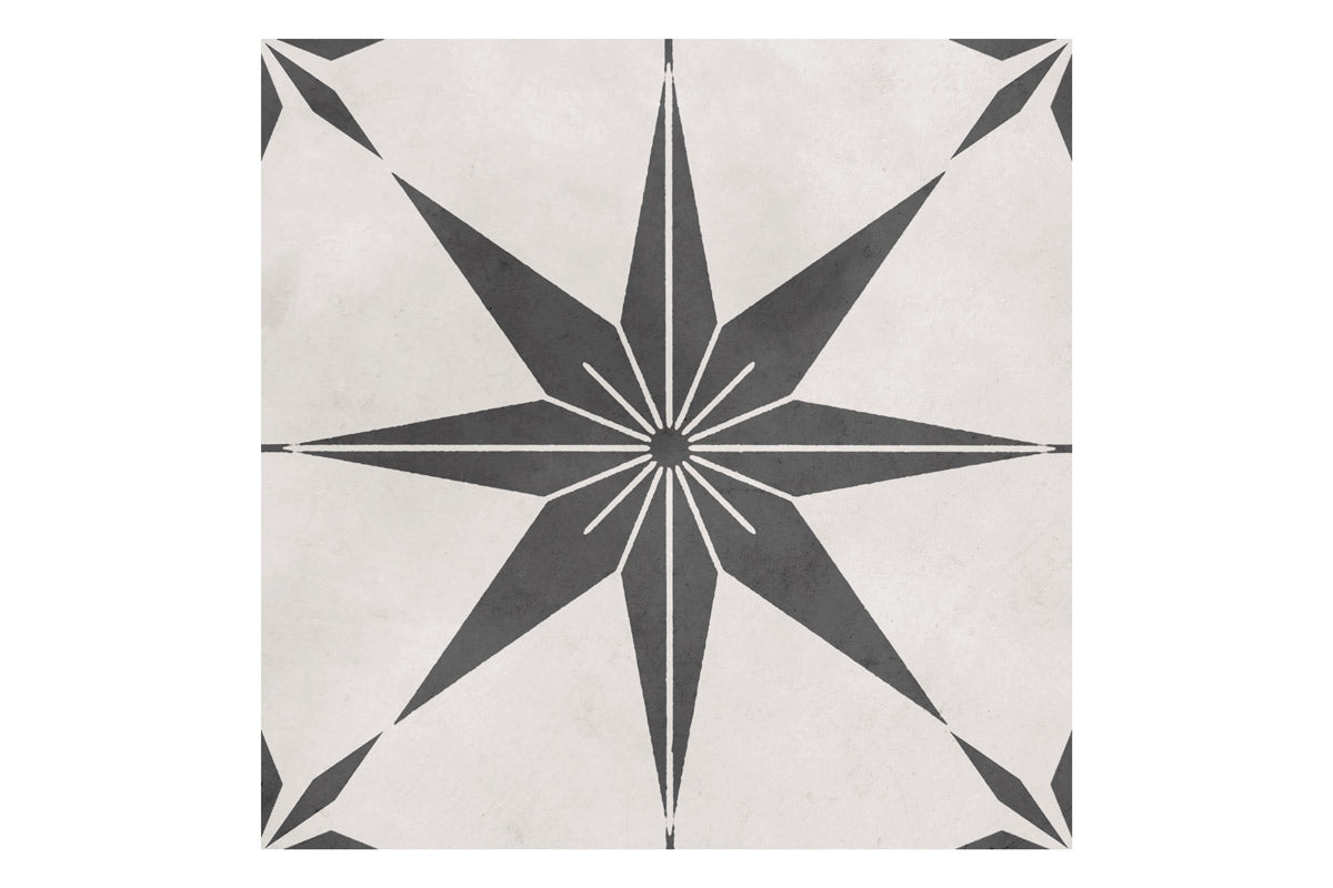 Alessia Patterned Grey Star Matt Porcelain Tile