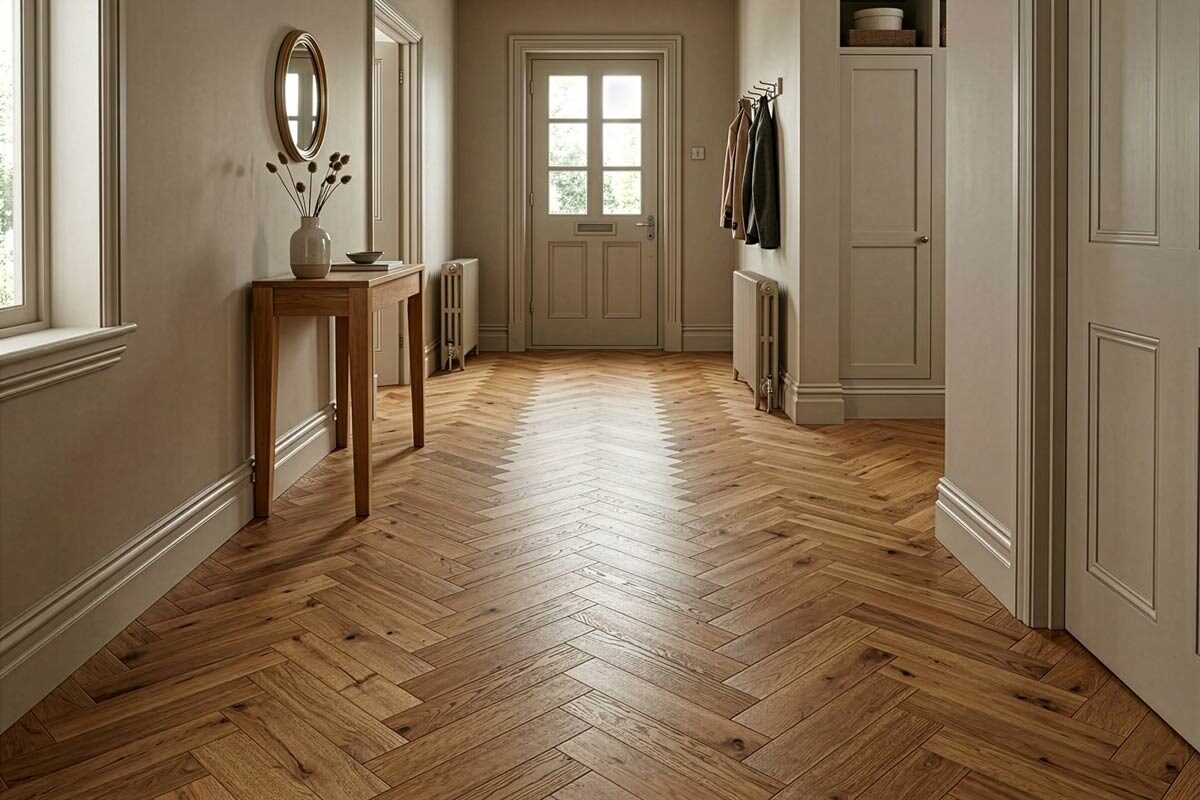 Home Choice Engineered Rustic Oak Herringbone 10mm x 90mm Butterscotch Brushed UV Lacquered ENG-NTHB-10-3623