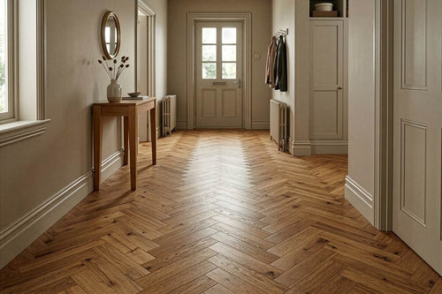 Home Choice Engineered Rustic Oak Herringbone 10mm x 90mm Butterscotch Brushed UV Lacquered ENG-NTHB-10-3623