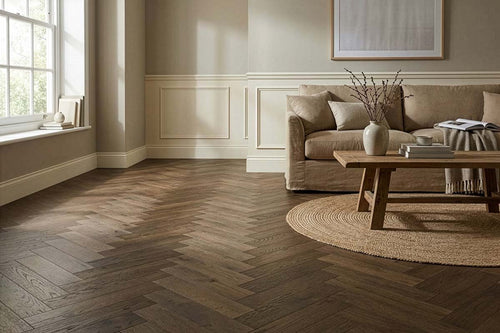 Home Choice Engineered Rustic Oak Herringbone 10mm x 90mm Affogato Brushed UV Lacquered ENG-NTHB-10-3622