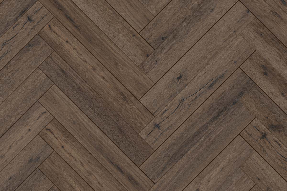 Audacity 12mm Laminate Herringbone Homestead Oak Built-in Underlay