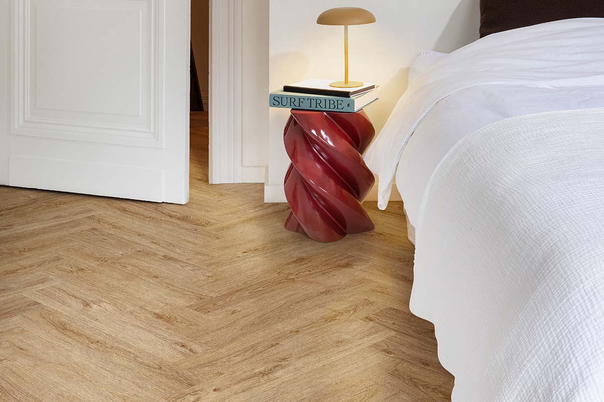 Moduleo LayRed 65837 Herringbone Standford Oak Flooring Built-in Underlay