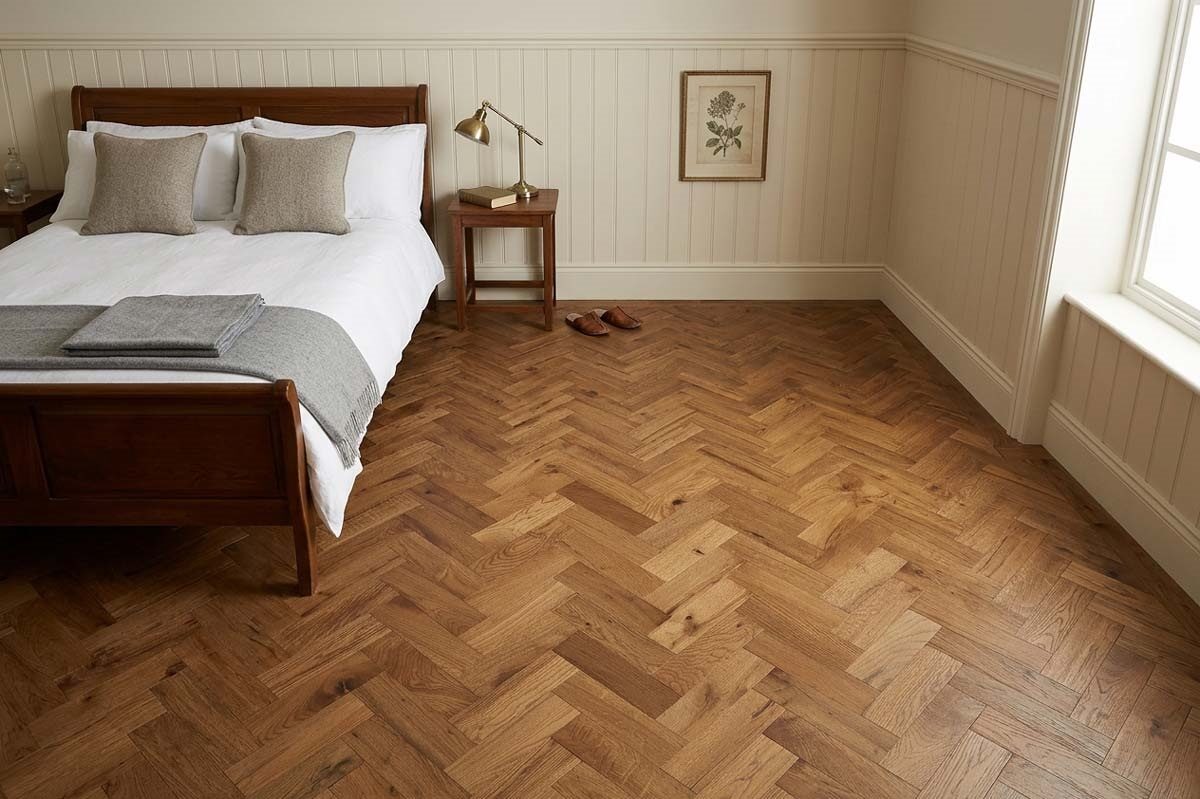 Home Choice Engineered Rustic Oak Herringbone 10mm x 90mm Butterscotch Brushed UV Lacquered ENG-NTHB-10-3623