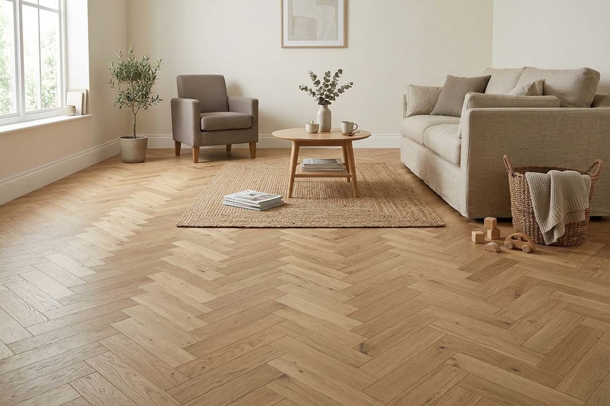 Home Choice Engineered Rustic Oak Herringbone 10mm x 90mm Brushed Invisible Oiled ENG-NTHB-10-3620