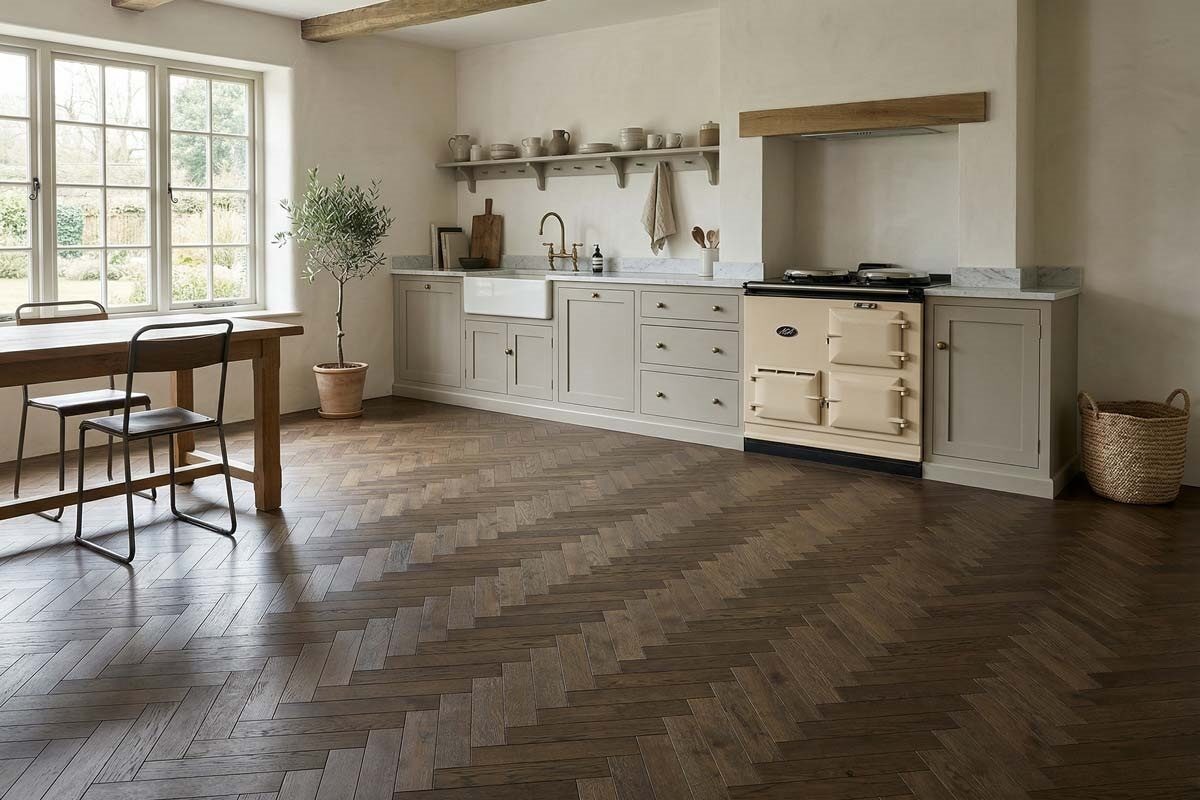 Home Choice Engineered Rustic Oak Herringbone 10mm x 90mm Affogato Brushed UV Lacquered ENG-NTHB-10-3622