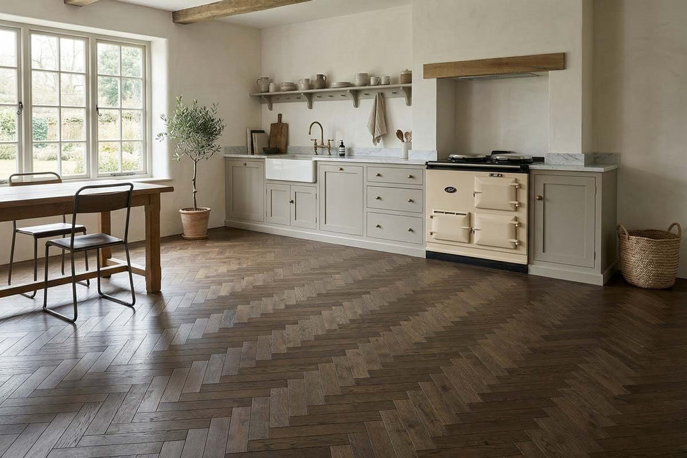 Home Choice Engineered Rustic Oak Herringbone 10mm x 90mm Affogato Brushed UV Lacquered ENG-NTHB-10-3622
