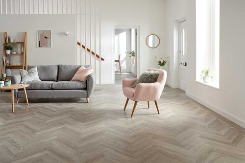 Karndean Knight Tile Grey Limed Oak Gluedown Herringbone