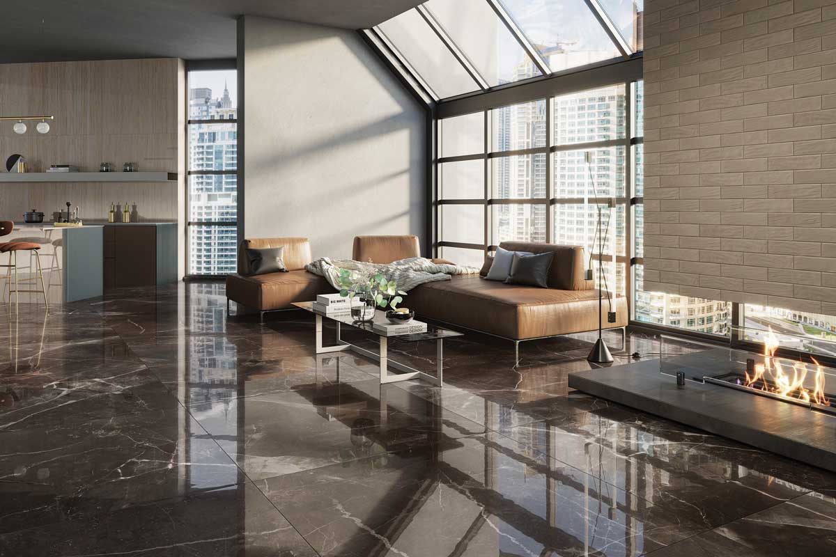 Kosmo Marble Dark Grey Polished Porcelain  Tile