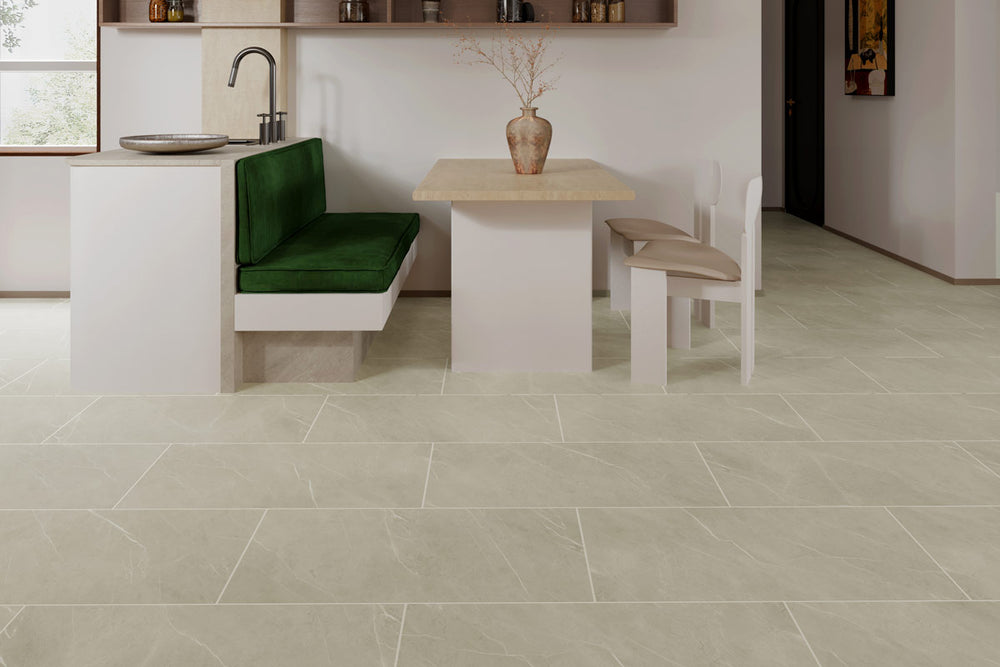 Audacity Rigid Core Pre-Grout Click Vinyl Flooring Cream Stone Tile Built-In Underlay
