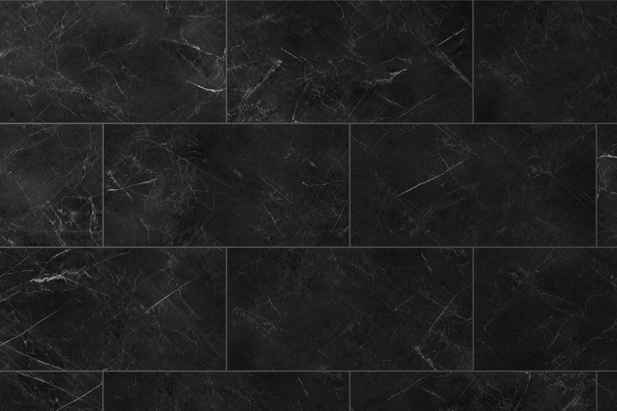 Audacity Rigid Core Pre-Grout Click Vinyl Flooring Black Marble Tile