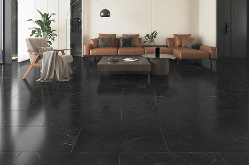 Audacity Rigid Core Pre-Grout Click Vinyl Flooring Black Marble Tile