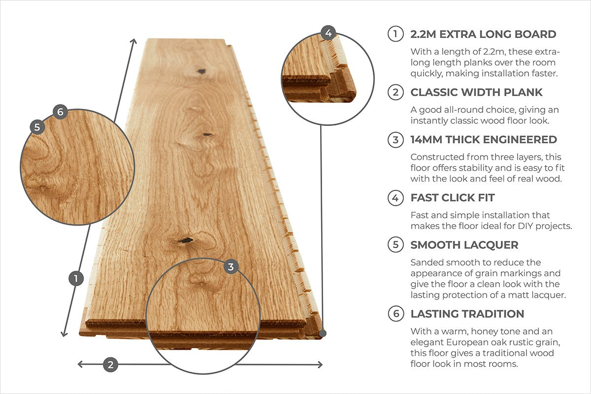 Home Choice Engineered European Rustic Oak 14mm x 130mm Natural Lacquered Long Board