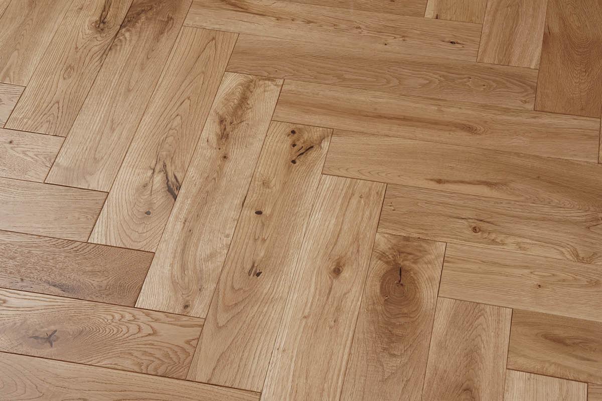 Galleria Professional Solid European Rustic Oak Herringbone Flooring 18mm x 90mm Natural Brushed & Oiled