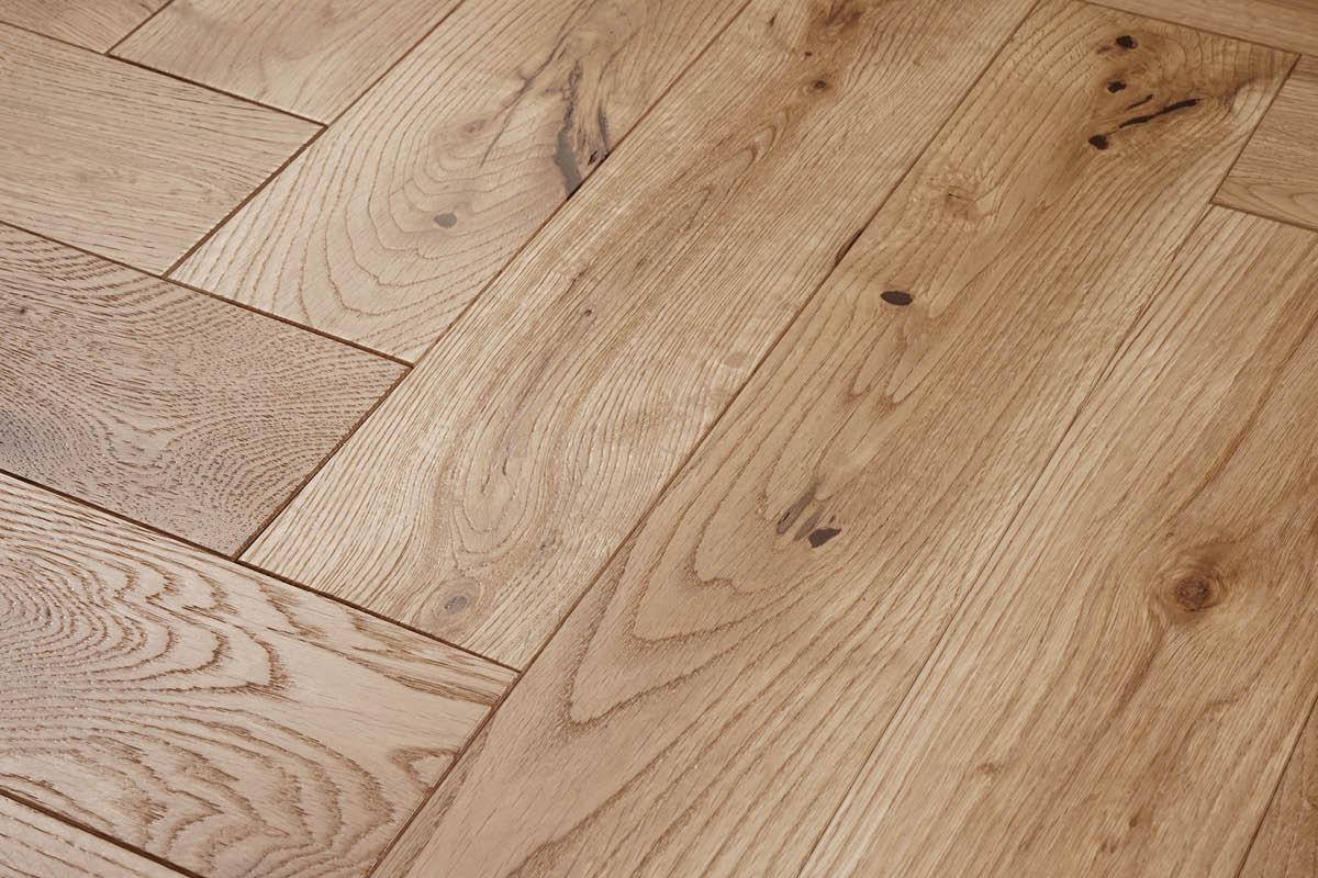Galleria Professional Solid European Rustic Oak Herringbone Flooring 18mm x 90mm Natural Brushed & Oiled