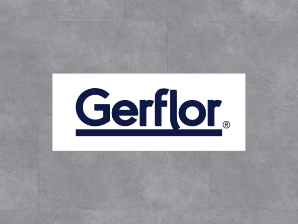 Gerflor logo on a grey luxury vinyl concrete background