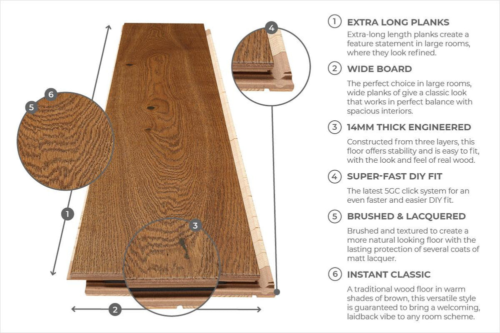 Home Choice Engineered European Nature Oak Flooring 14mm x 180mm Chestnut Brushed Matt Lacquered