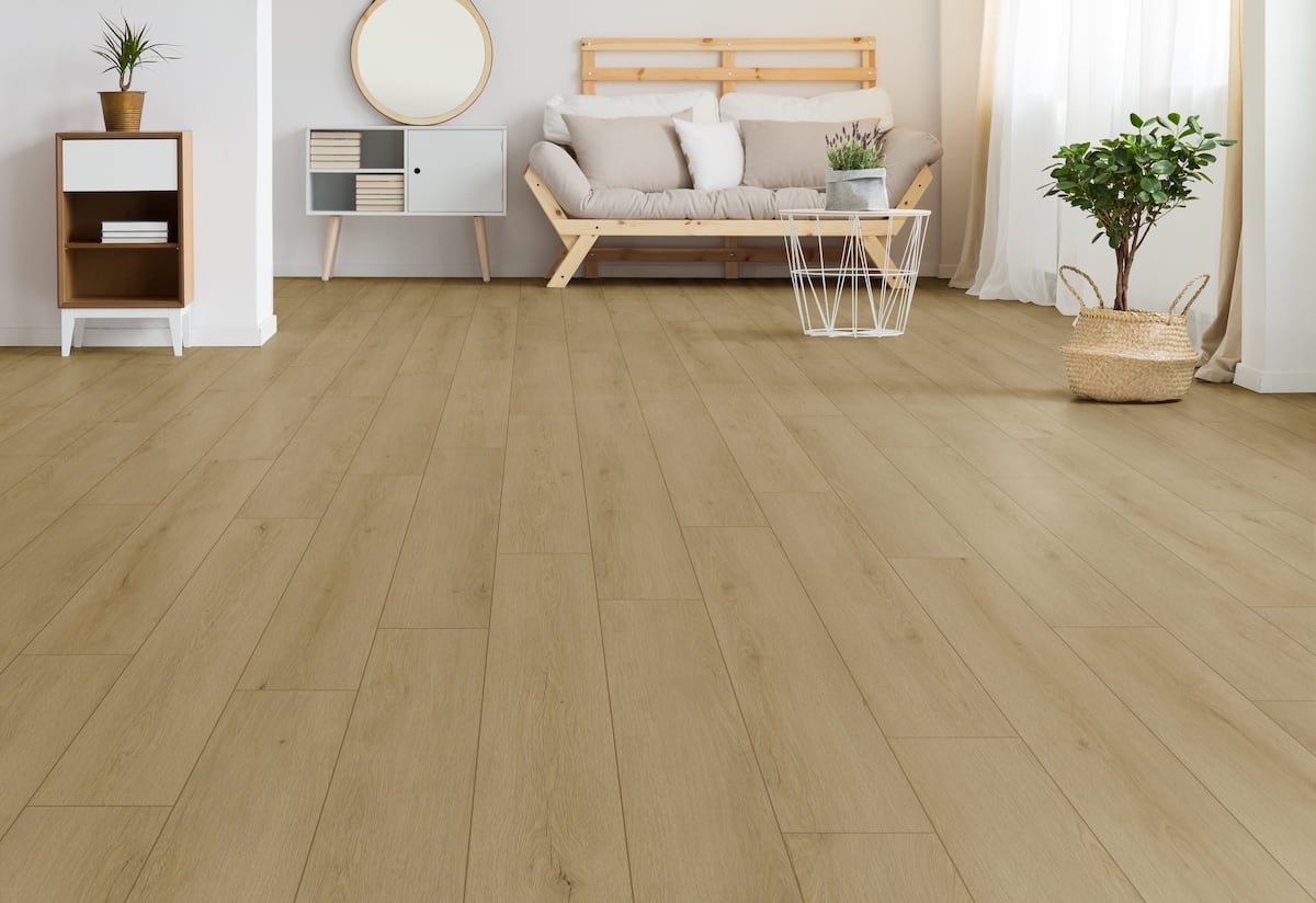 Audacity 12mm Laminate Flooring Light Beige Oak Built-in Underlay