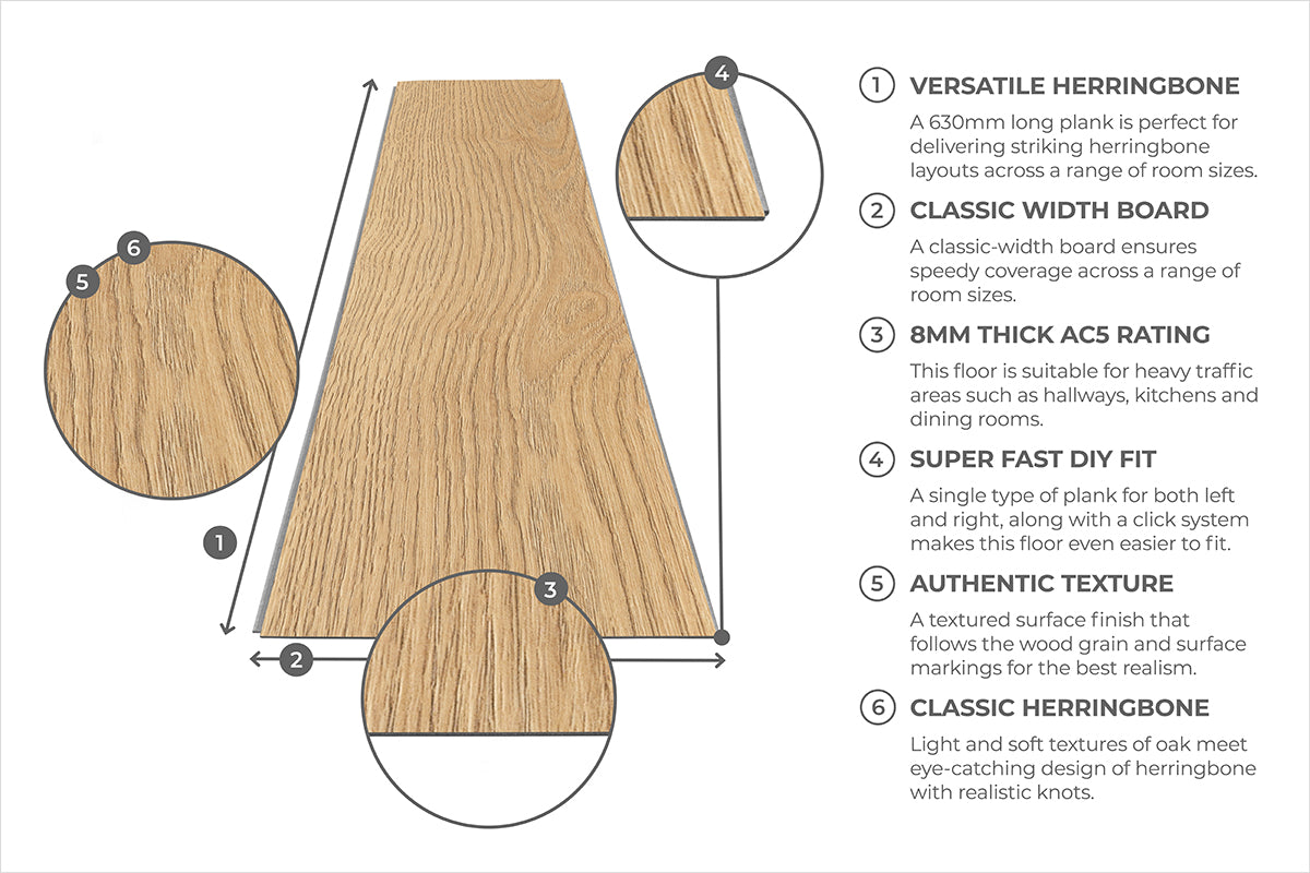 Series Woods 8mm Herringbone Laminate Flooring Sand Oak LAM-SEHB-8-727