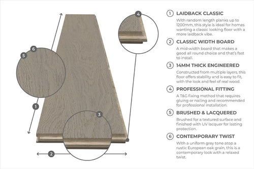 Home Choice Engineered Rustic Oak Flooring 14mm x 125mm Mist Grey Lacquered