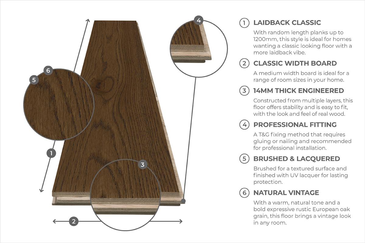 Home Choice Engineered Rustic Oak Flooring 14mm x 125mm Roasted Pecan Lacquered