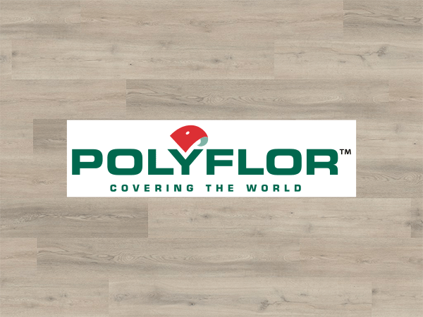 Polyflor logo on luxury vinyl floor background
