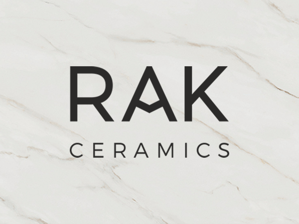 RAK Ceramics logo on a white porcelain tile background