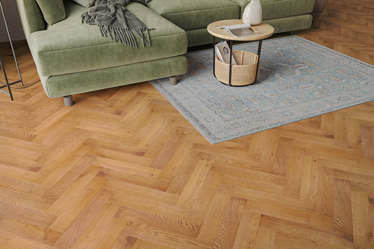 Galleria Professional Solid European Rustic Oak Herringbone Flooring 18mm x 70mm Smoked UV Oiled