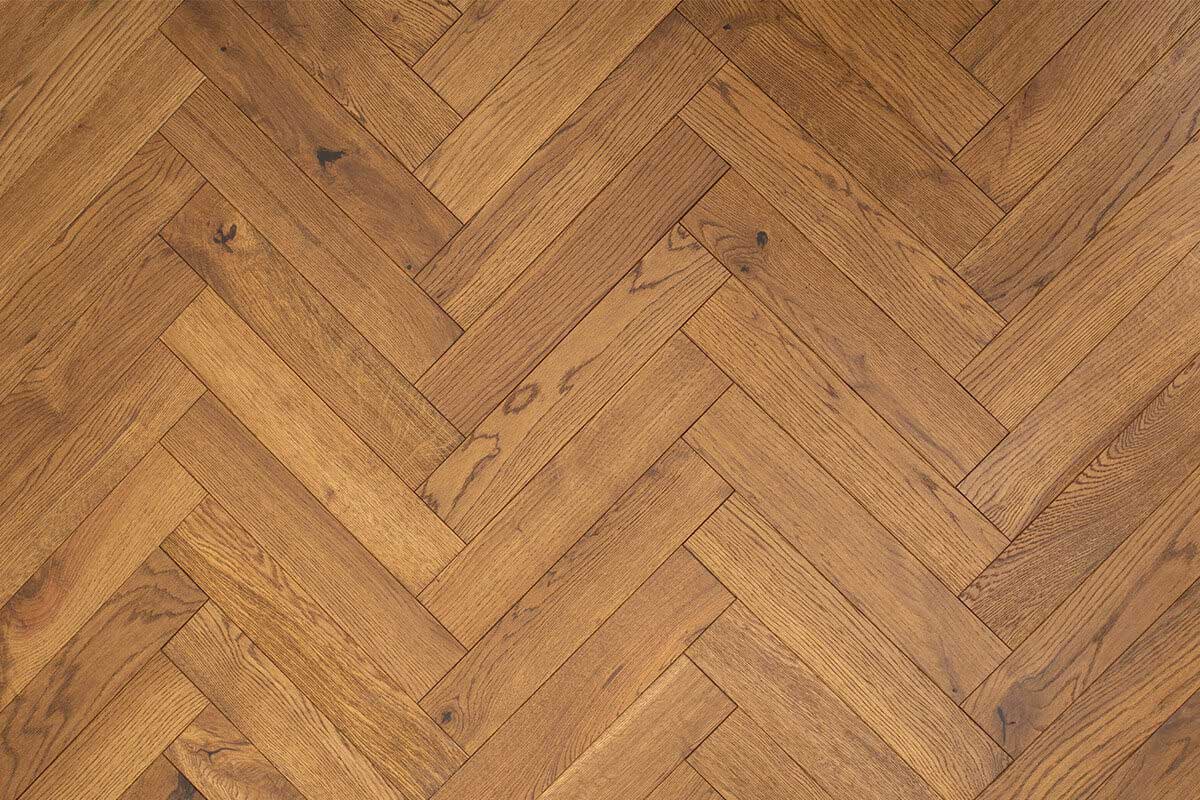Galleria Professional Solid European Rustic Oak Herringbone Flooring 18mm x 70mm Smoked UV Oiled