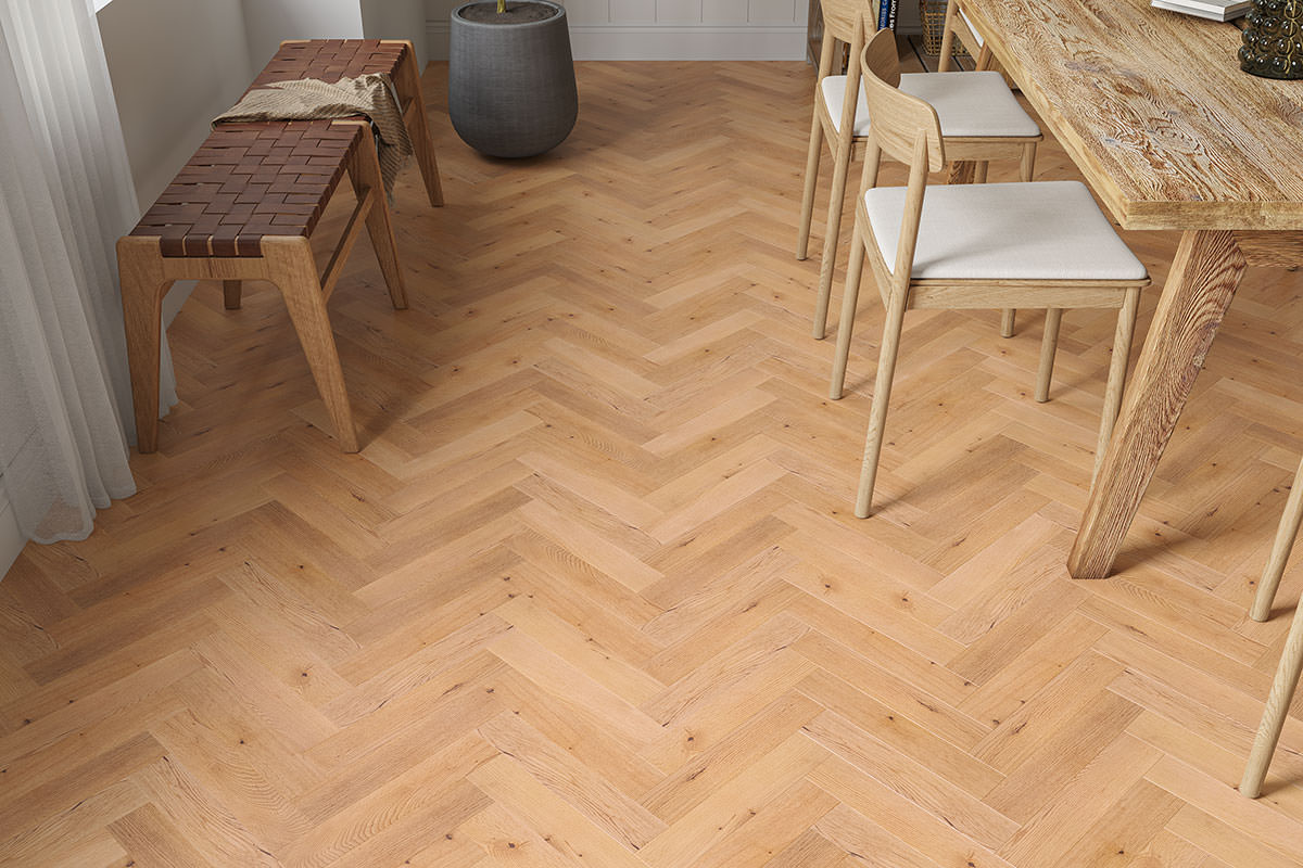 Galleria Professional Solid European Rustic Oak Herringbone Flooring 18mm x 70mm Natural UV Lacquered