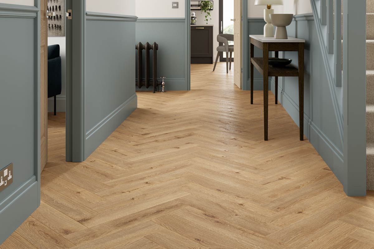 Series Woods 8mm Herringbone Laminate Flooring Sand Oak LAM-SEHB-8-727