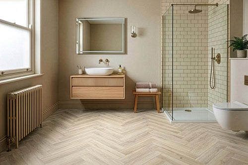 Spectra Luxury Acoustic Rigid Core Click Vinyl Flooring Almond Oak Herringbone Built-In Underlay