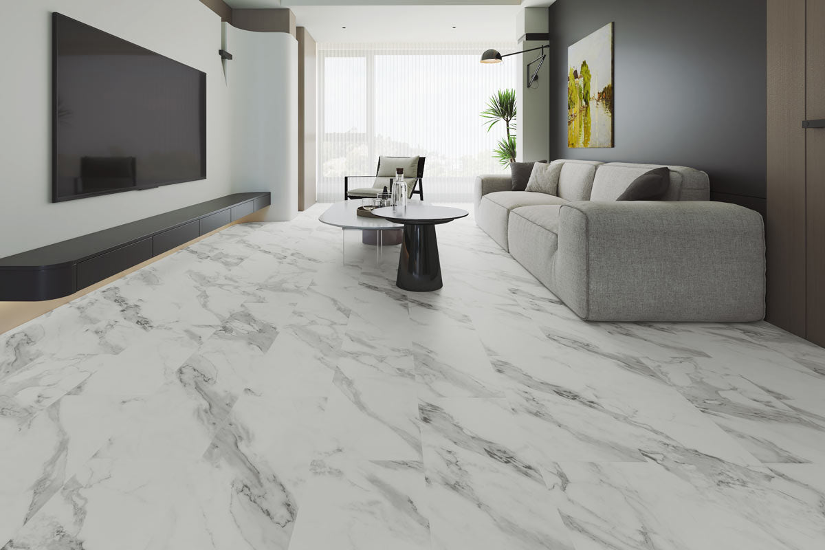 Spectra Luxury Rigid Core Click Vinyl Winter White Tile Built-In Underlay