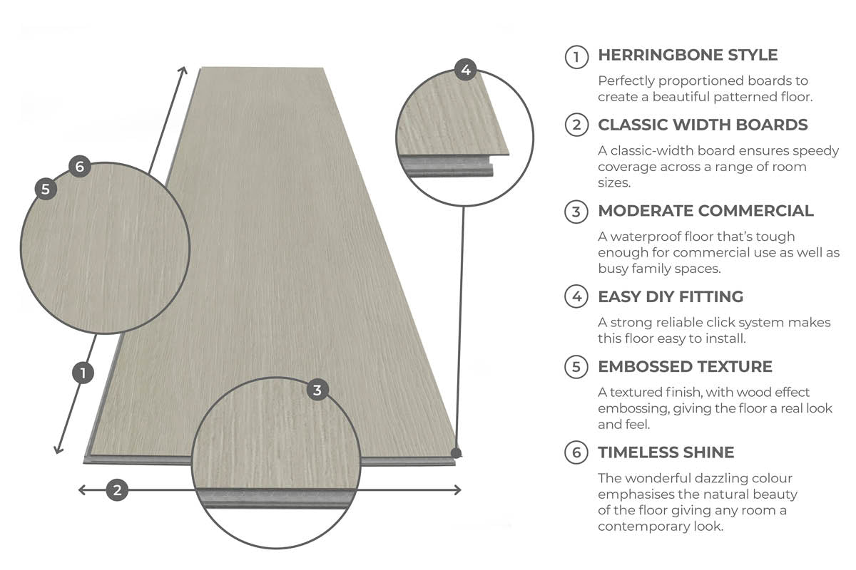 Spectra Luxury Rigid Core Click Vinyl Pearl Oak Herringbone Built-in Underlay
