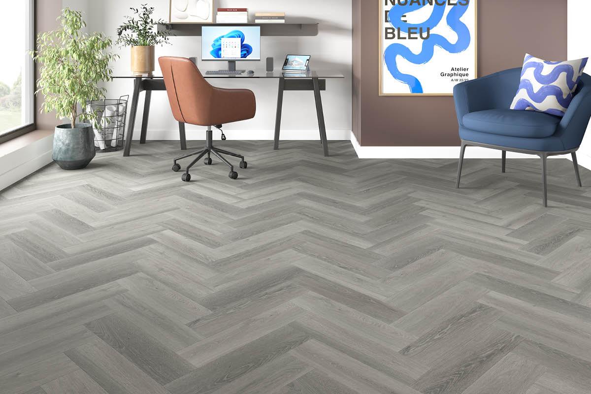 Spectra Luxury Rigid Core Click Vinyl Pewter Grey Herringbone Built-in Underlay
