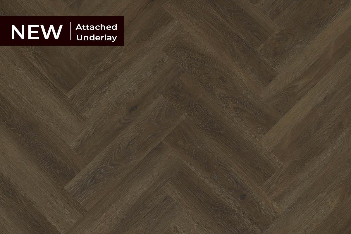 Spectra Luxury Rigid Core Click Vinyl Rich Chocolate Brown Herringbone Built-in Underlay