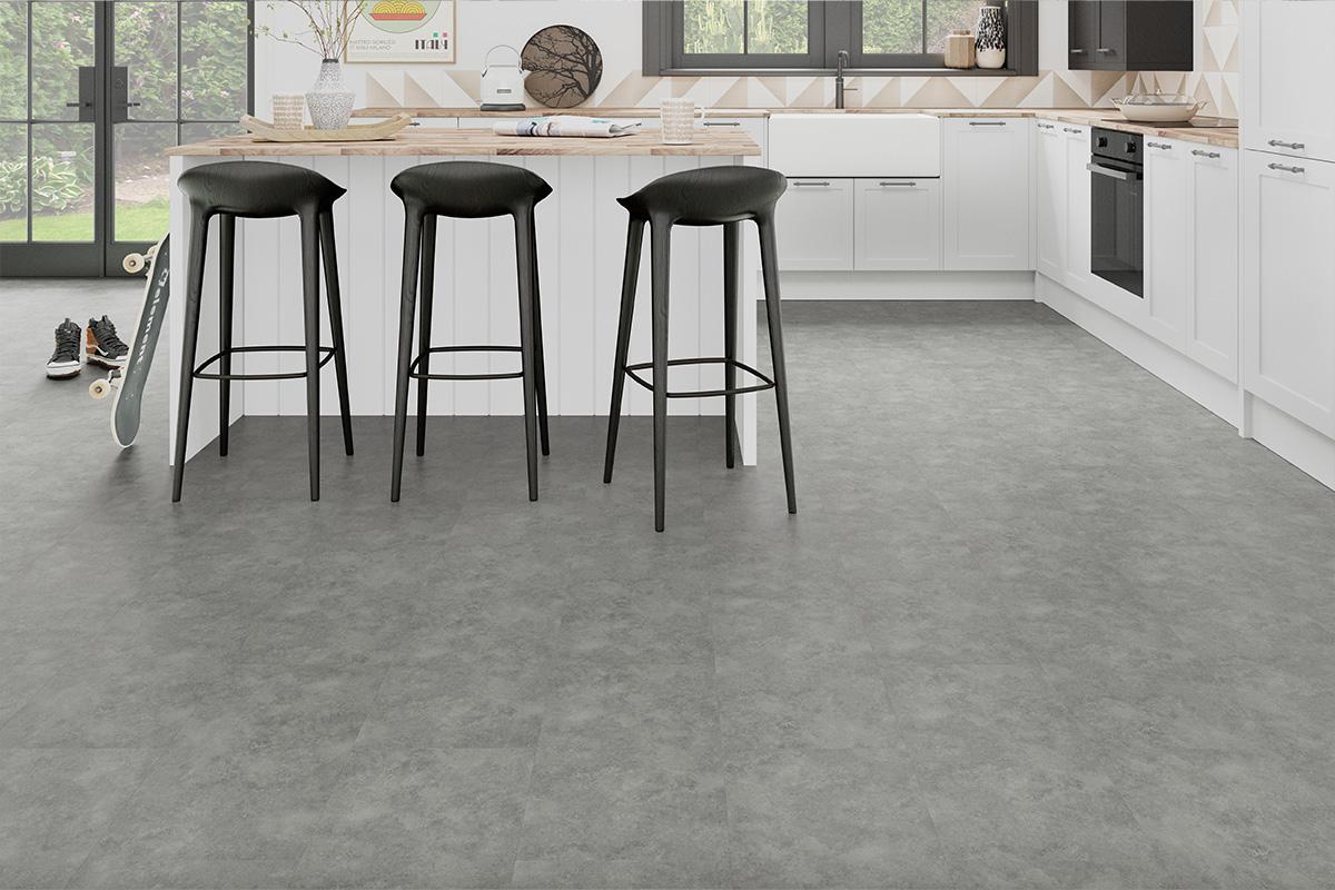 Spectra Luxury Rigid Core Click Vinyl Smoke Grey Tile Built-in Underlay