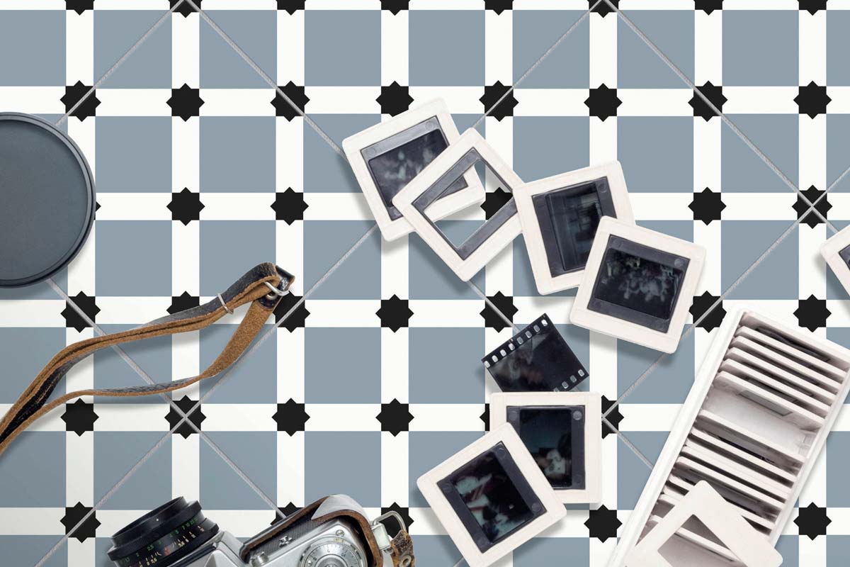 Chiara Concrete Blue Ornamental Matt Porcelain Tile