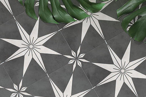 Alessia Patterned Dark Grey Star Porcelain Tile