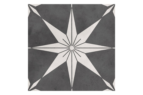 Alessia Patterned Dark Grey Star Porcelain Tile