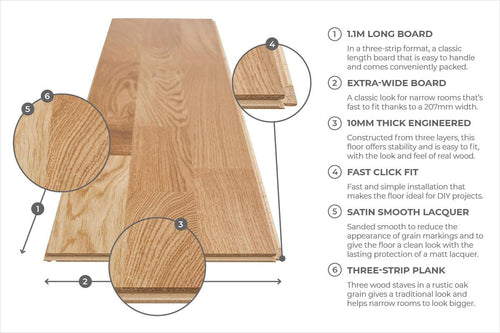 Home Choice Engineered European Rustic Oak Flooring 10mm x 207mm 3 Strip Natural Lacquered