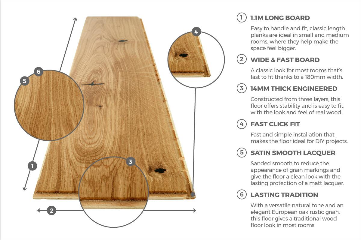 Home Choice Engineered European Rustic Oak Flooring 14mm x 180mm Natural Lacquered