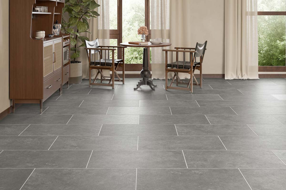 Audacity Rigid Core Pre-Grout Click Vinyl Iron Grey Tile Built-in Underlay