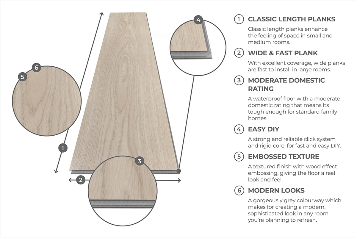 Spectra Luxury Acoustic Rigid Core Click Vinyl Earl Grey Oak Plank Built-in Underlay