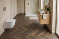 Spectra Luxury Acoustic Rigid Core Click Vinyl Flooring Cocoa Oak Herringbone Built-In Underlay